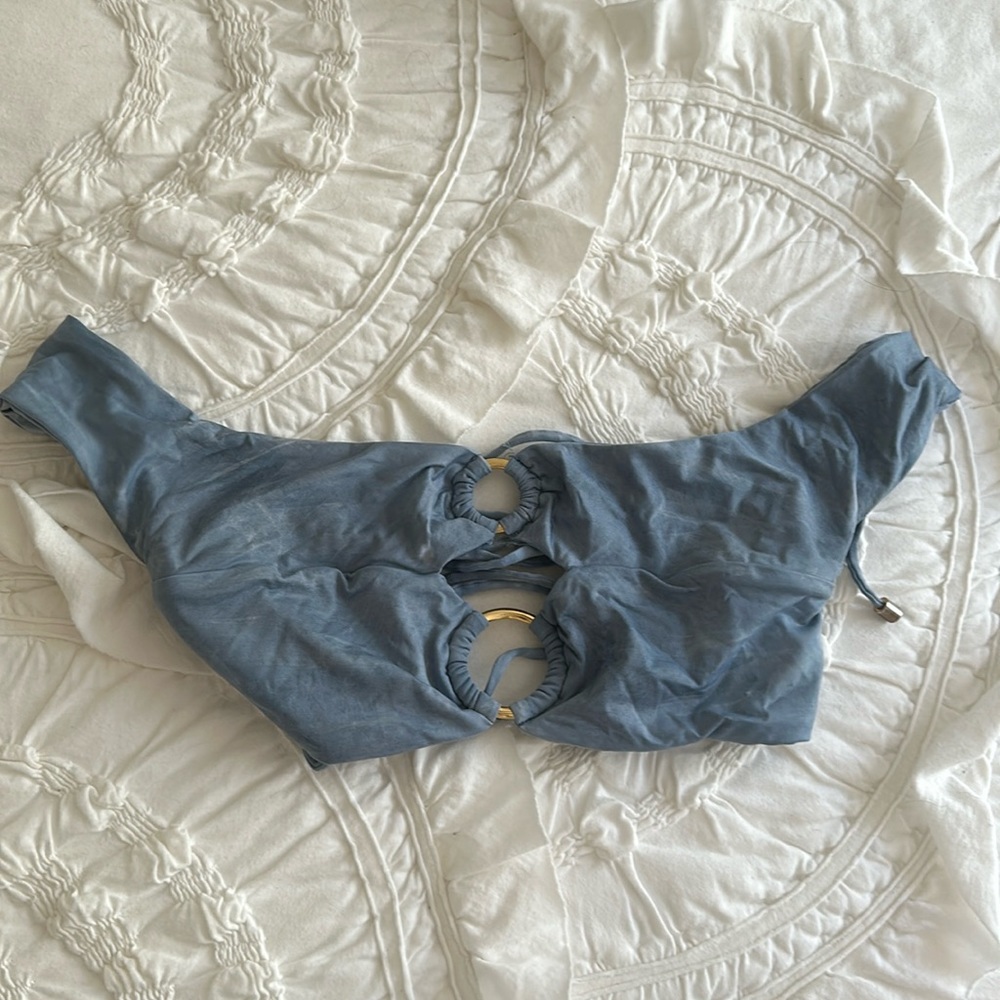 Blue life off the shoulder swim top
